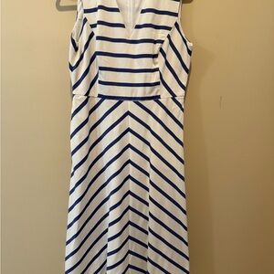 Draper James Navy and White Chevron Midi Dress